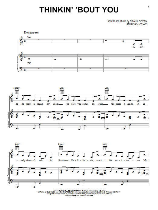 Download Frank Ocean Thinkin' 'Bout You Sheet Music and learn how to play Easy Guitar PDF digital score in minutes