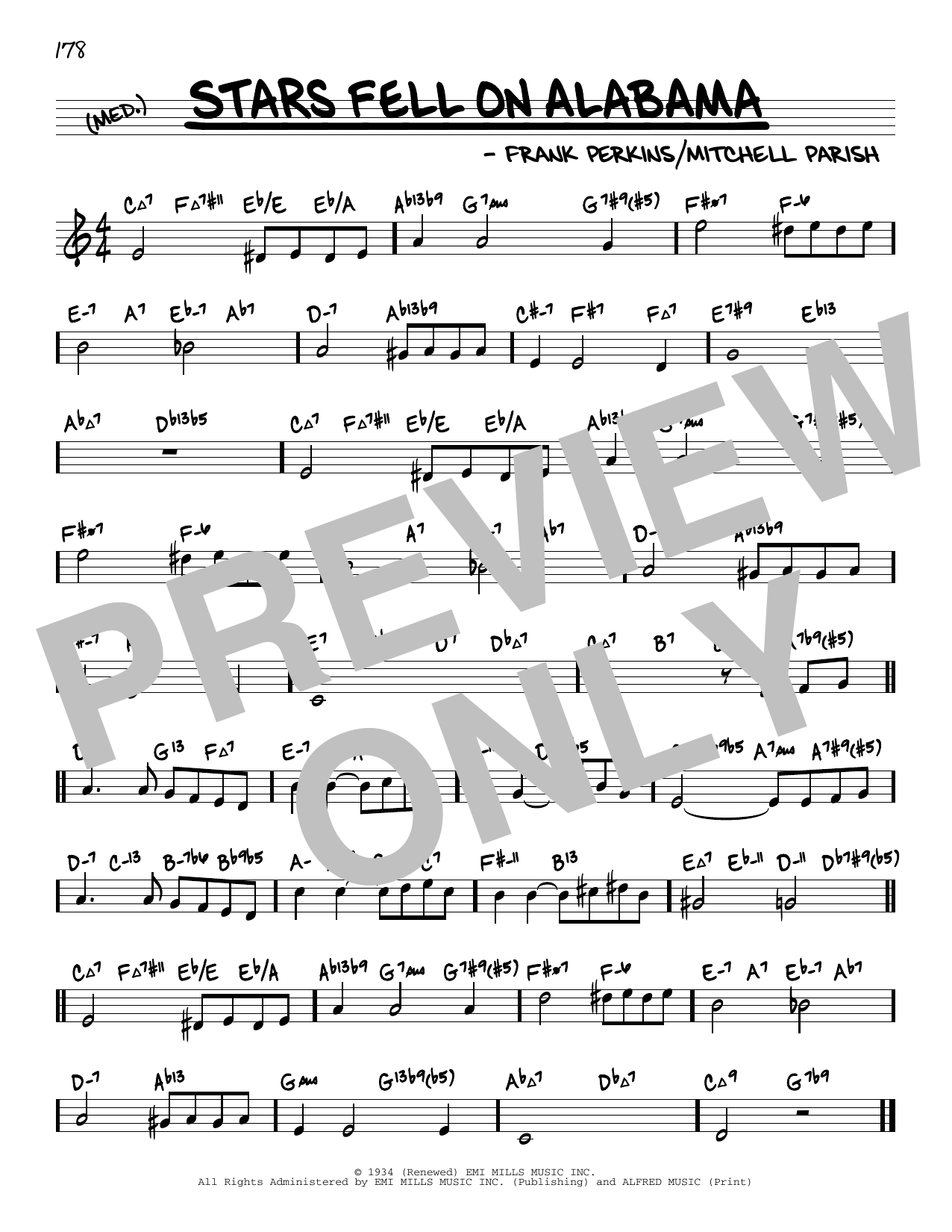 Download Frank Perkins Stars Fell On Alabama (arr. David Hazeltine) Sheet Music and learn how to play Real Book – Enhanced Chords PDF digital score in minutes