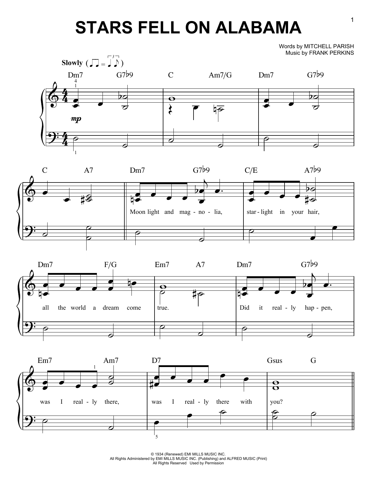 Download Frank Perkins Stars Fell On Alabama Sheet Music and learn how to play Easy Piano PDF digital score in minutes