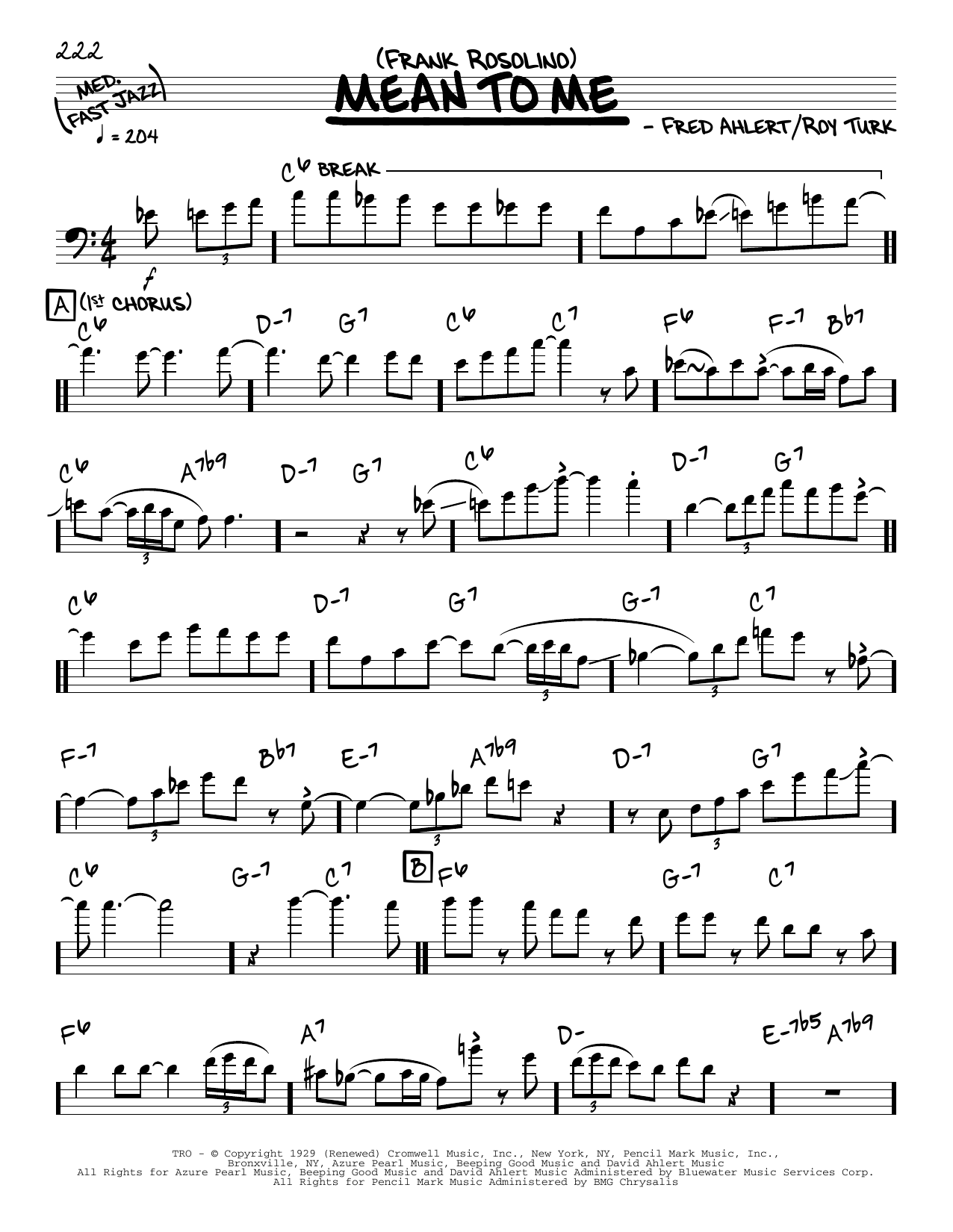 Download Frank Rosolino Mean To Me (solo only) Sheet Music and learn how to play Real Book – Melody & Chords PDF digital score in minutes