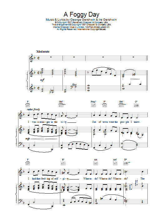 Download Frank Sinatra A Foggy Day (In London Town) Sheet Music and learn how to play Piano, Vocal & Guitar (Right-Hand Melody) PDF digital score in minutes