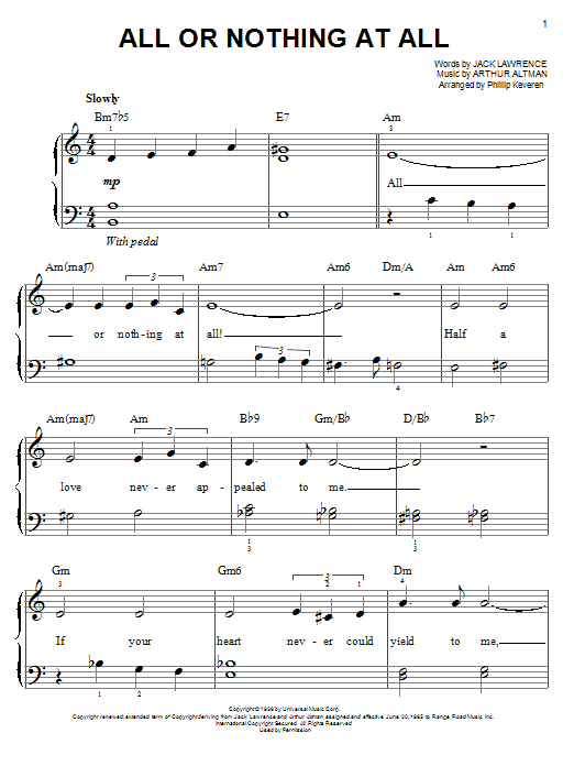 Download Frank Sinatra All Or Nothing At All Sheet Music and learn how to play Easy Piano PDF digital score in minutes