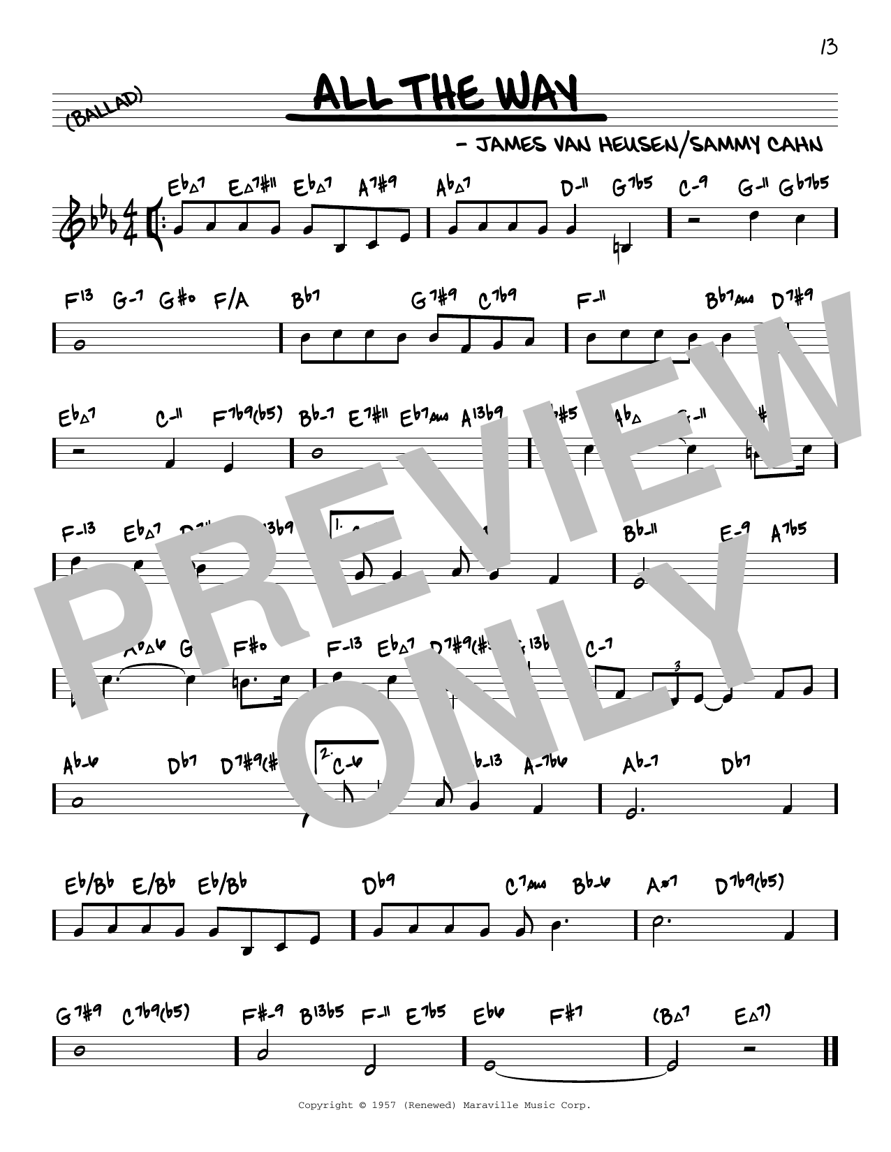 Download Frank Sinatra All The Way (arr. David Hazeltine) Sheet Music and learn how to play Real Book – Enhanced Chords PDF digital score in minutes