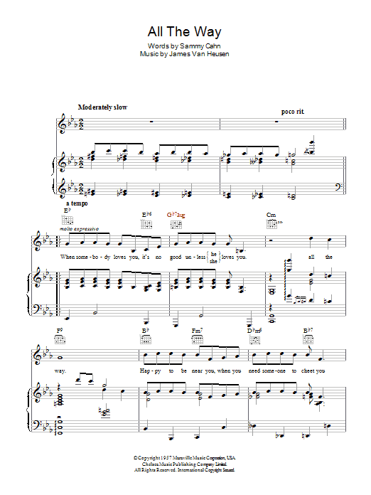 Download Frank Sinatra All The Way Sheet Music and learn how to play Lead Sheet / Fake Book PDF digital score in minutes