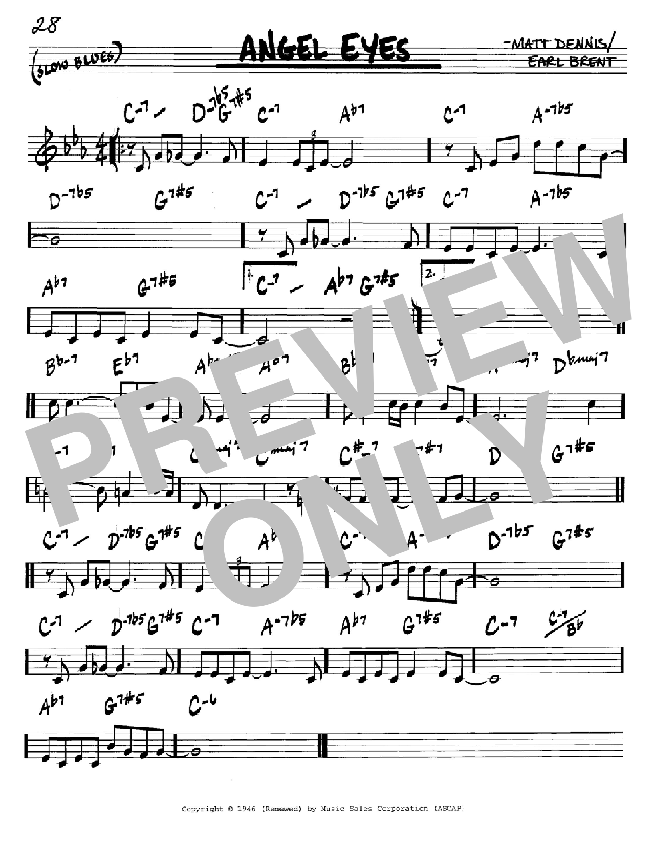 Download Frank Sinatra Angel Eyes Sheet Music and learn how to play Real Book - Melody & Chords - Bb Instruments PDF digital score in minutes