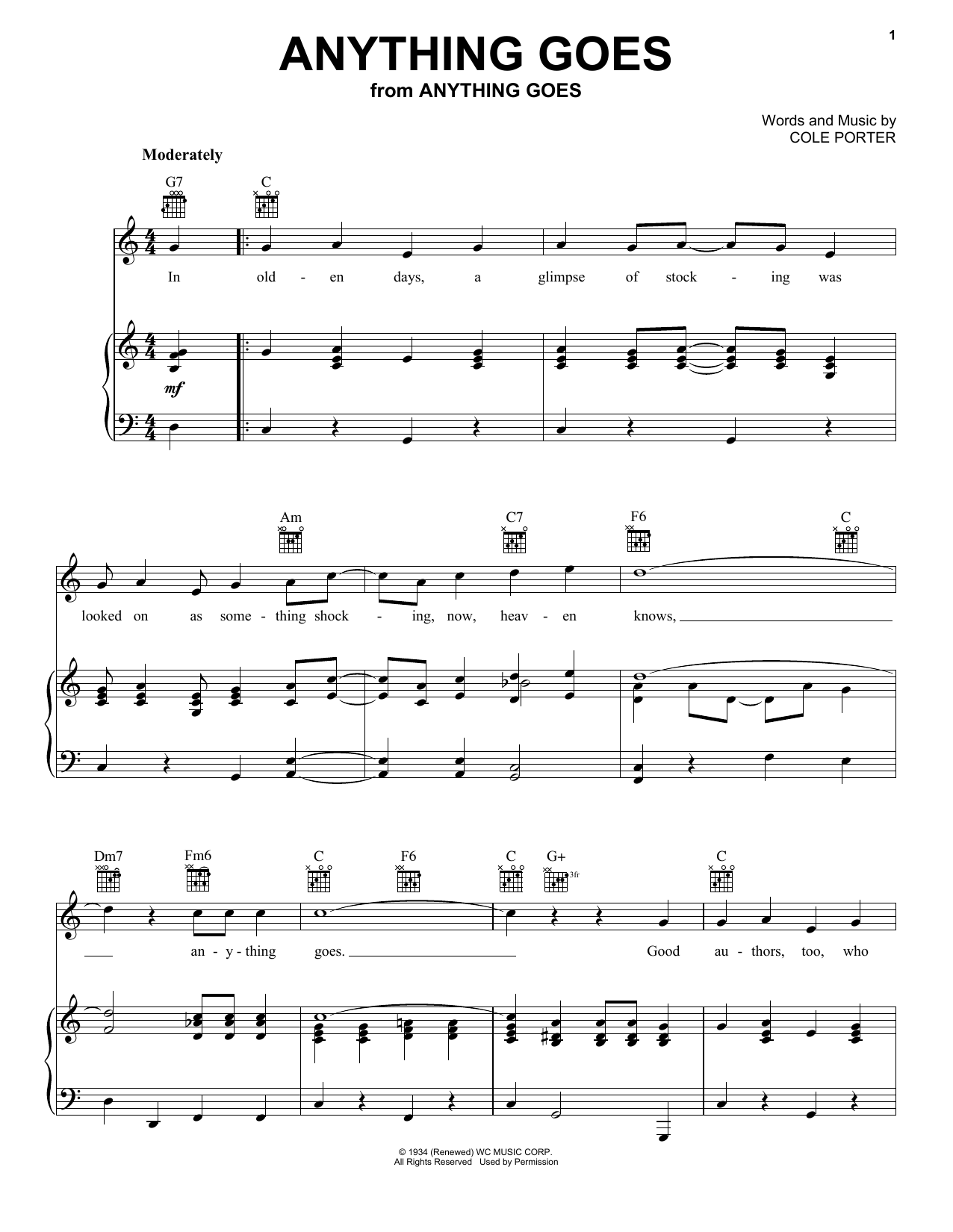 Download Frank Sinatra Anything Goes Sheet Music and learn how to play Piano, Vocal & Guitar (Right-Hand Melody) PDF digital score in minutes