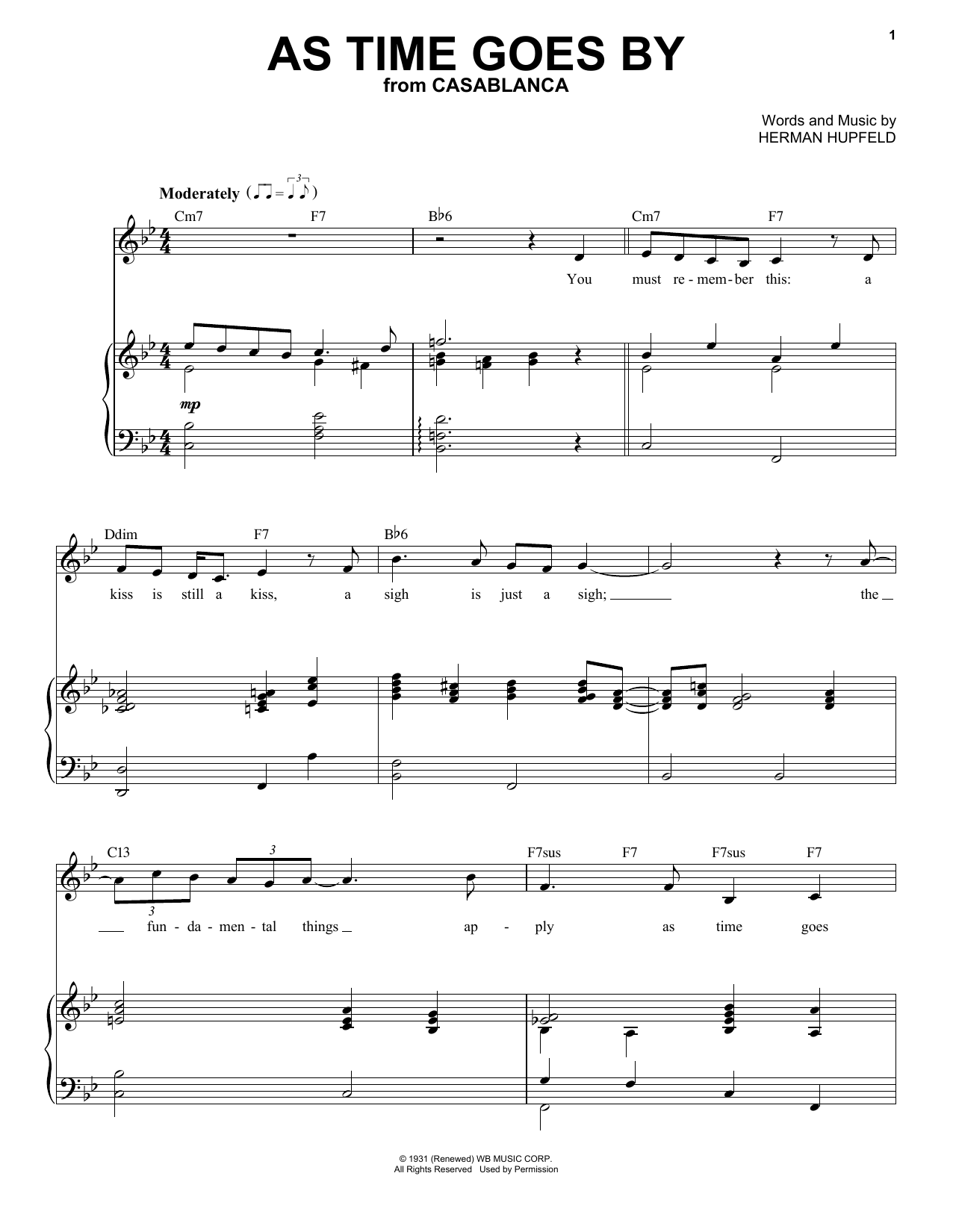 Download Frank Sinatra As Time Goes By Sheet Music and learn how to play Piano & Vocal PDF digital score in minutes