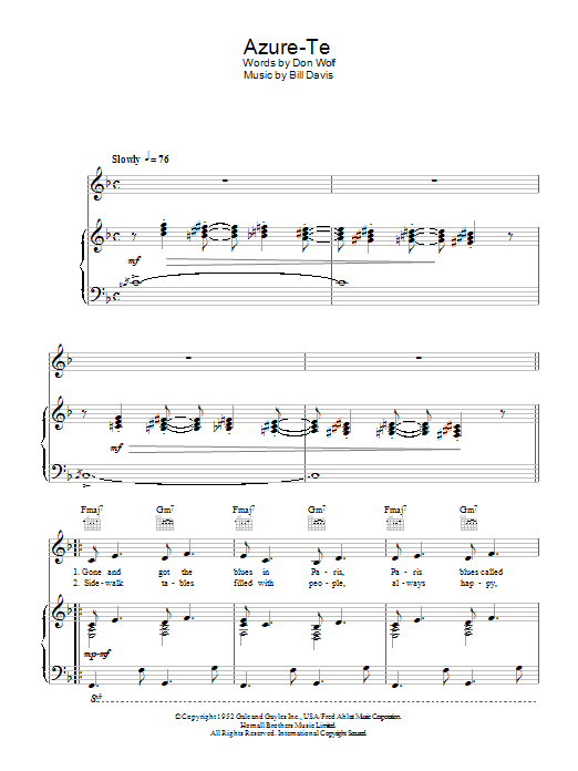 Download Frank Sinatra Azure-Te Sheet Music and learn how to play Piano, Vocal & Guitar (Right-Hand Melody) PDF digital score in minutes