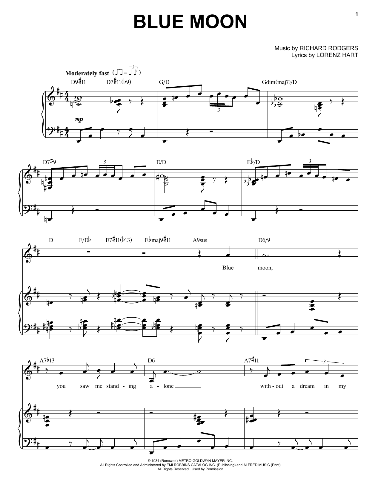 Download Frank Sinatra Blue Moon Sheet Music and learn how to play Piano & Vocal PDF digital score in minutes