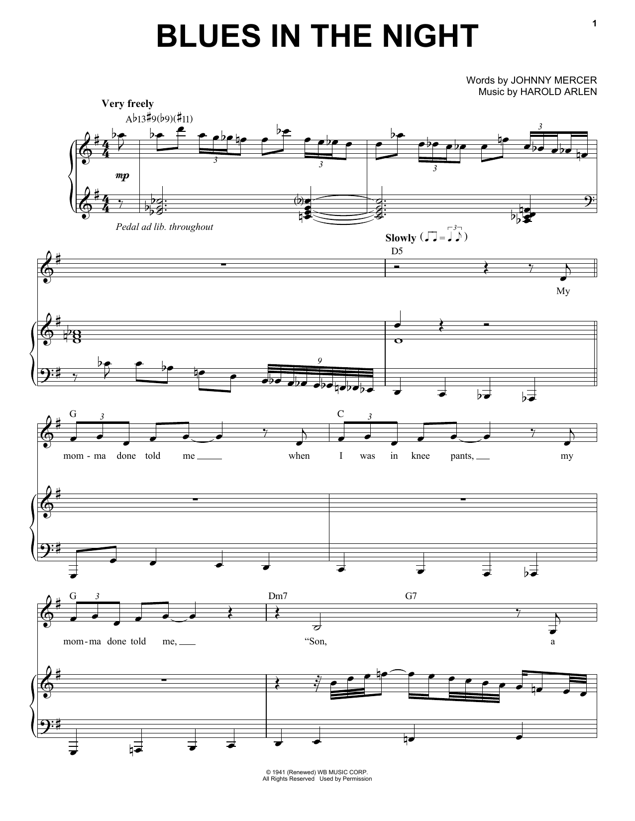 Download Frank Sinatra Blues In The Night Sheet Music and learn how to play Piano & Vocal PDF digital score in minutes