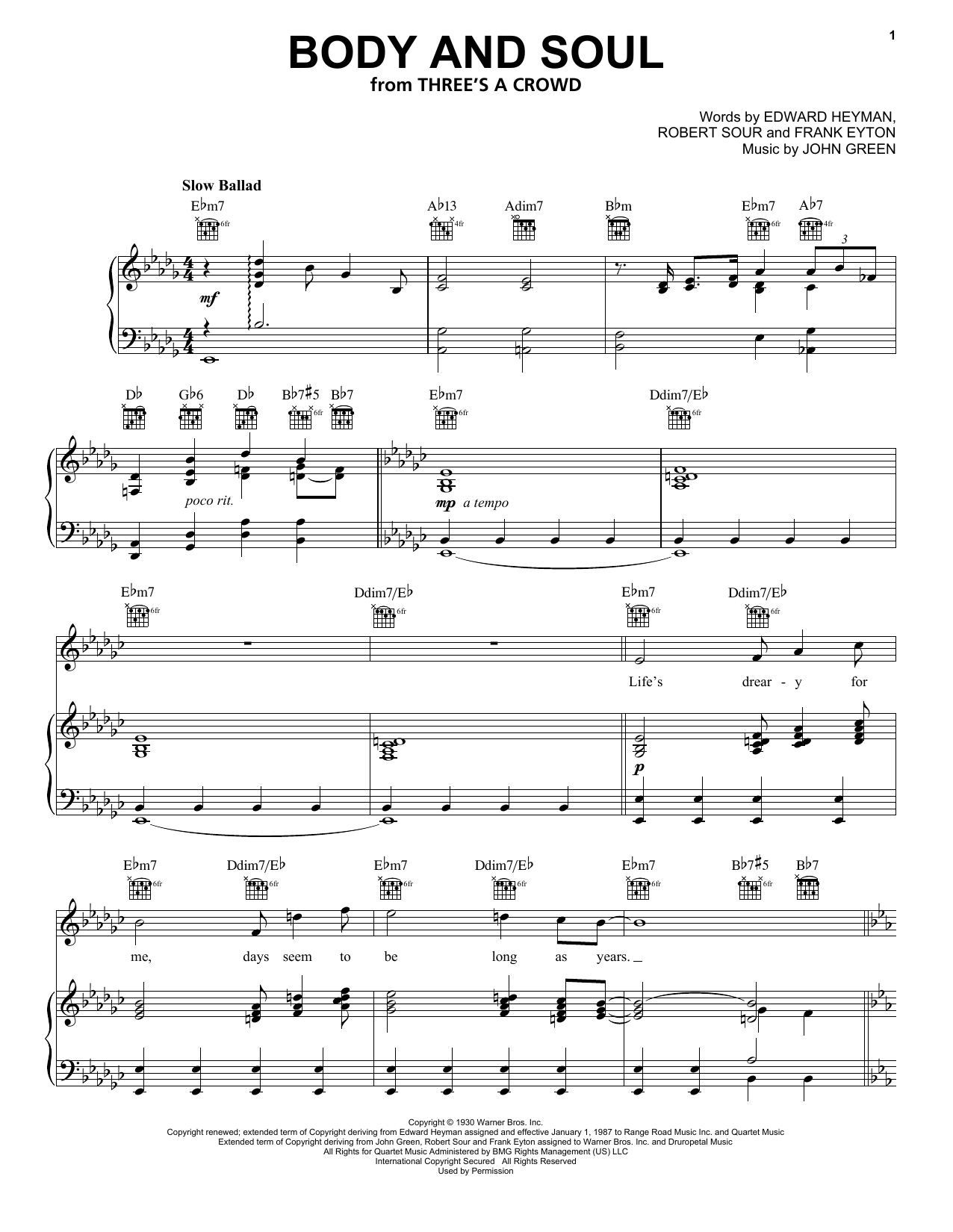 Download Frank Sinatra Body And Soul Sheet Music and learn how to play Piano, Vocal & Guitar (Right-Hand Melody) PDF digital score in minutes