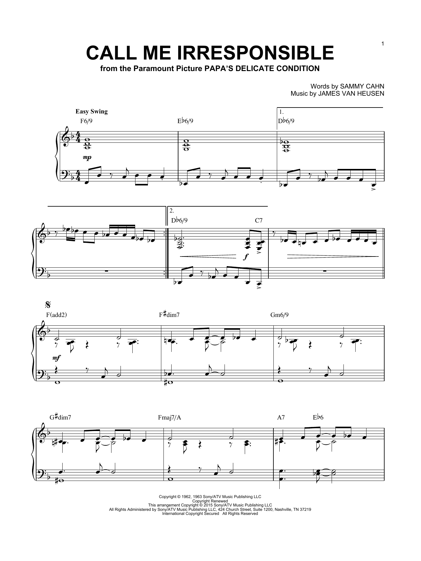 Download Frank Sinatra Call Me Irresponsible Sheet Music and learn how to play Piano PDF digital score in minutes