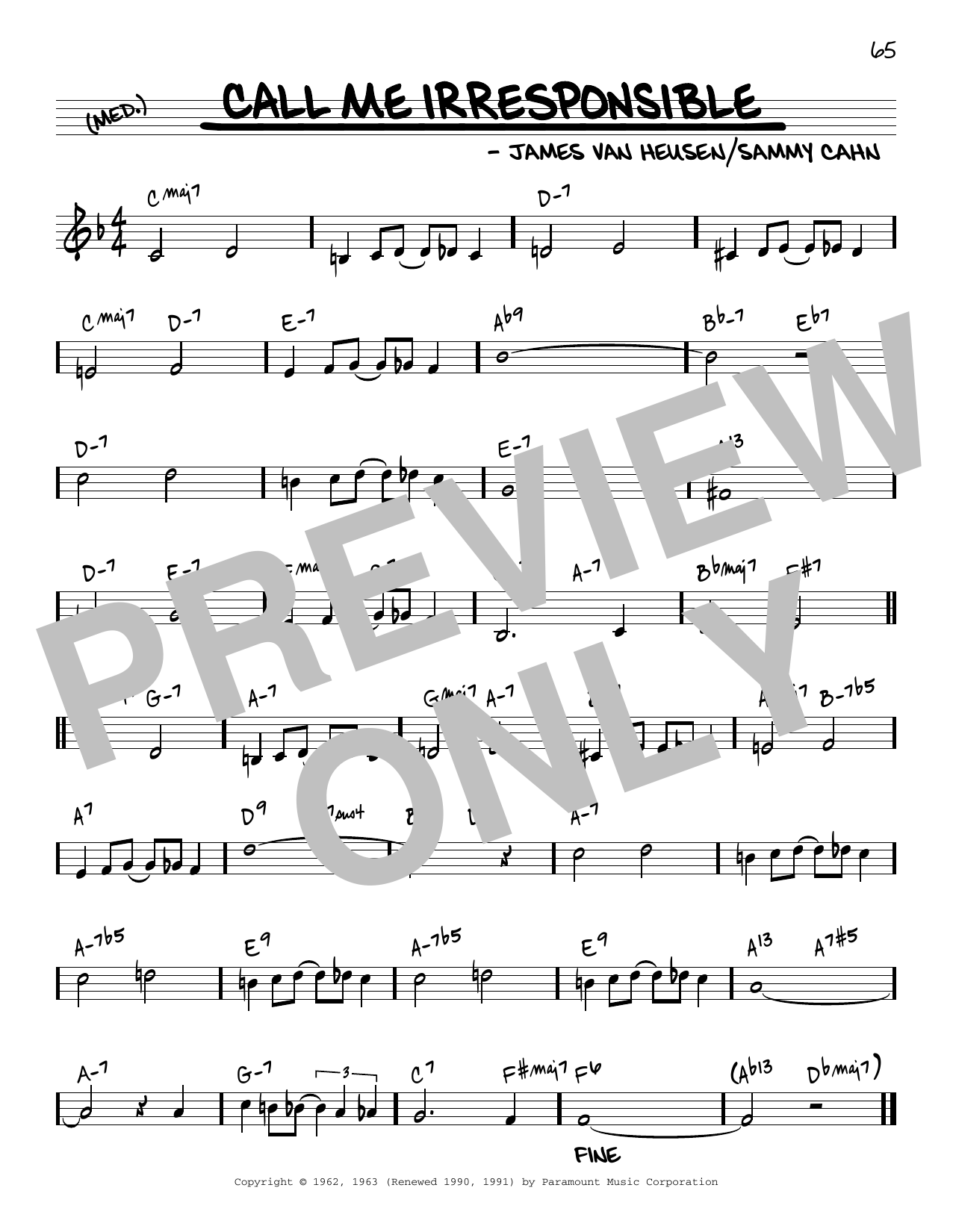 Download Frank Sinatra Call Me Irresponsible [Reharmonized version] (arr. Jack Grassel) Sheet Music and learn how to play Real Book – Melody & Chords PDF digital score in minutes