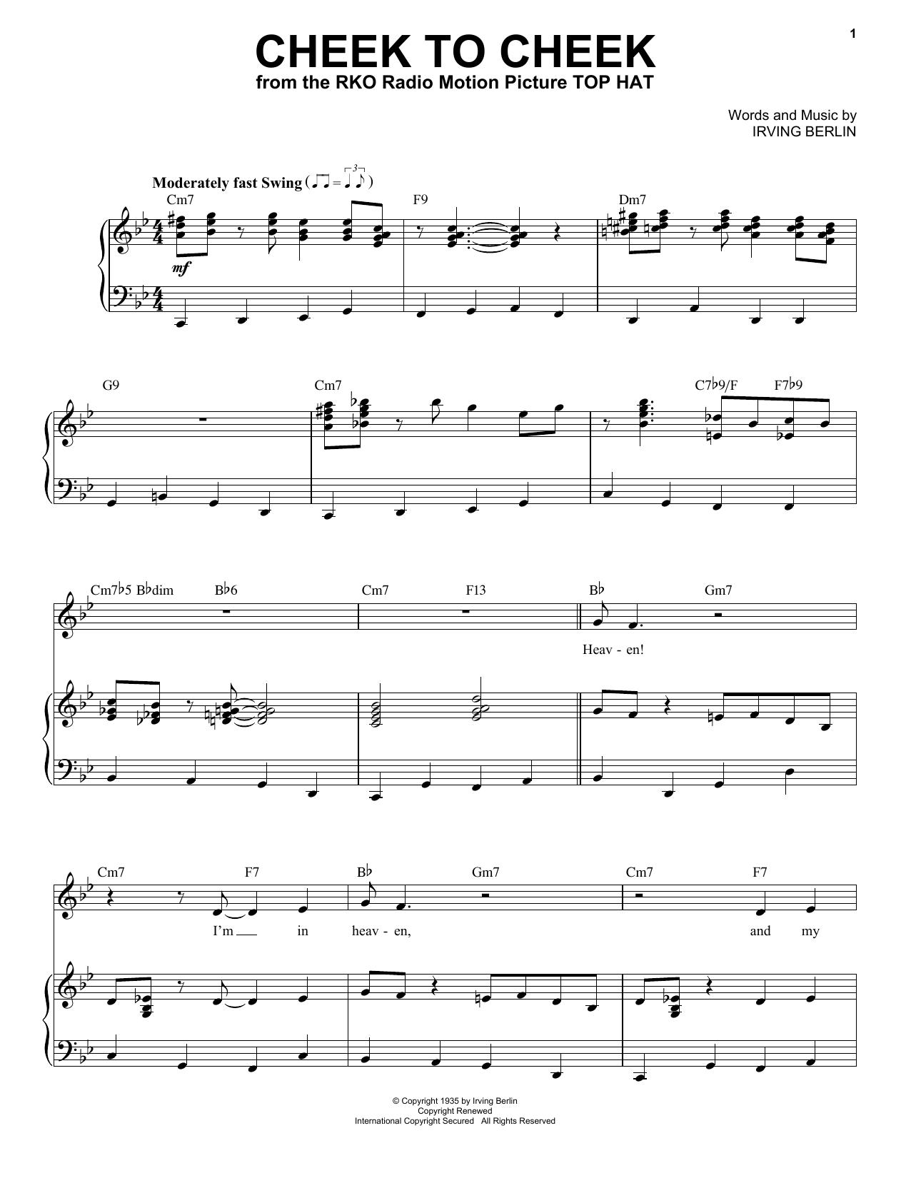 Download Frank Sinatra Cheek To Cheek Sheet Music and learn how to play Piano & Vocal PDF digital score in minutes
