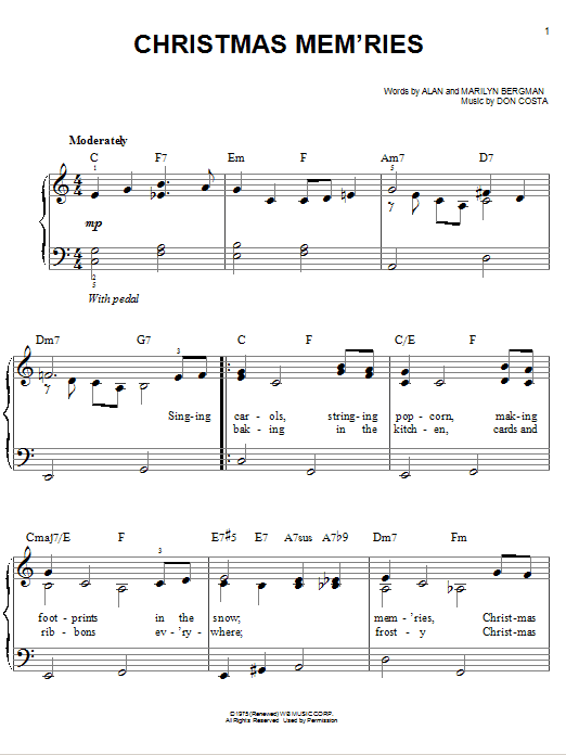 Download Frank Sinatra Christmas Mem'ries Sheet Music and learn how to play Piano, Vocal & Guitar (Right-Hand Melody) PDF digital score in minutes