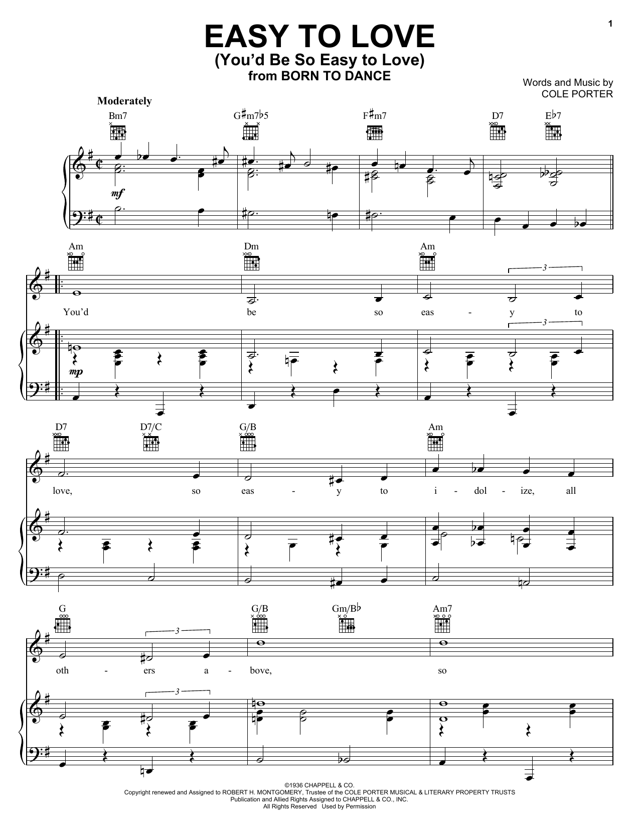 Download Frank Sinatra Easy To Love (You'd Be So Easy To Love) Sheet Music and learn how to play Piano, Vocal & Guitar (Right-Hand Melody) PDF digital score in minutes