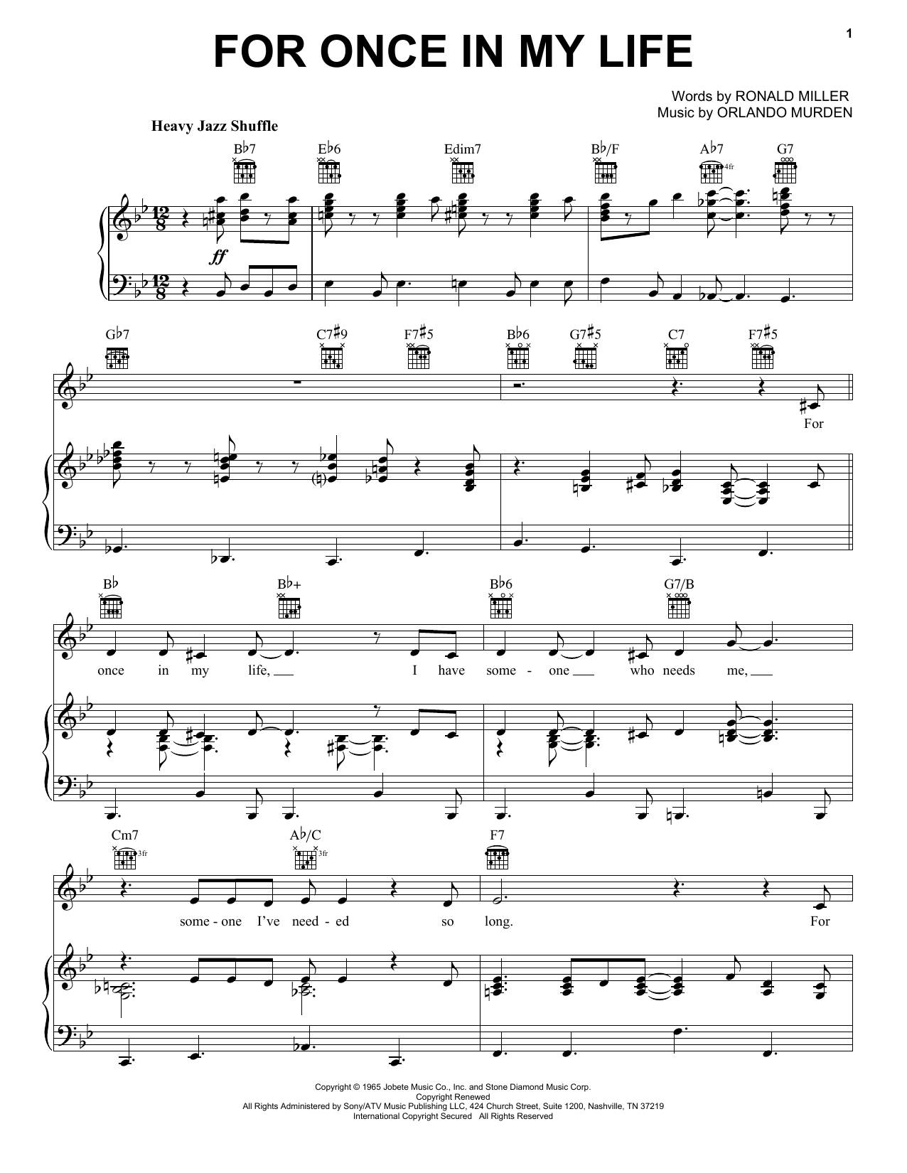 Download Frank Sinatra For Once In My Life Sheet Music and learn how to play Piano, Vocal & Guitar (Right-Hand Melody) PDF digital score in minutes