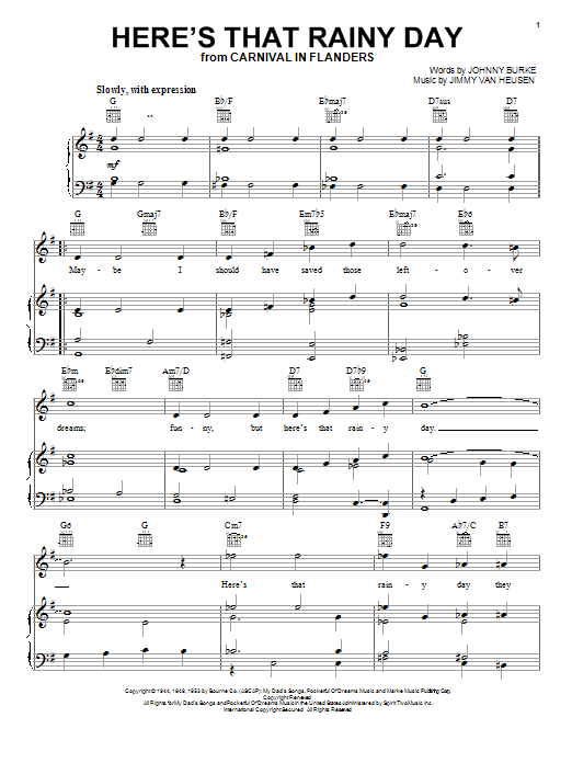 Download Frank Sinatra Here's That Rainy Day Sheet Music and learn how to play Piano, Vocal & Guitar (Right-Hand Melody) PDF digital score in minutes