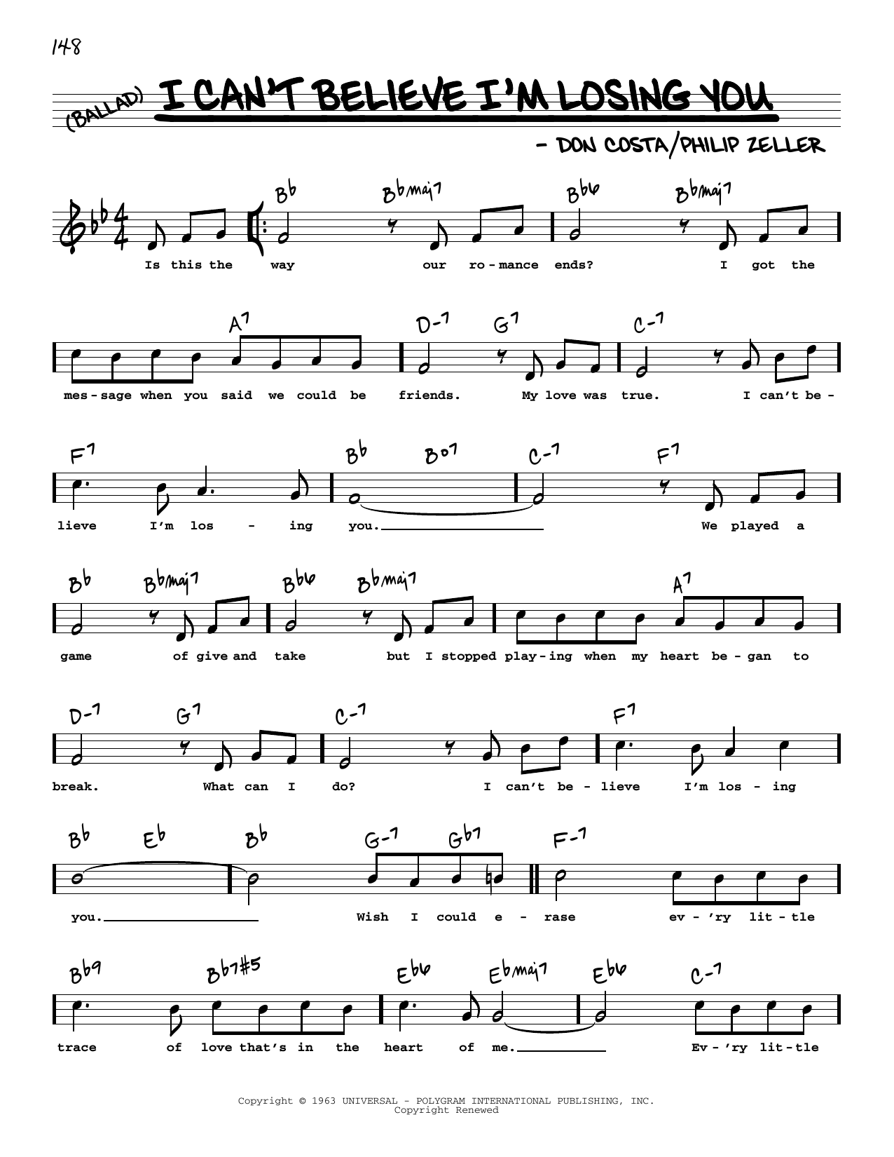 Download Frank Sinatra I Can't Believe I'm Losing You (High Voice) Sheet Music and learn how to play Real Book – Melody, Lyrics & Chords PDF digital score in minutes