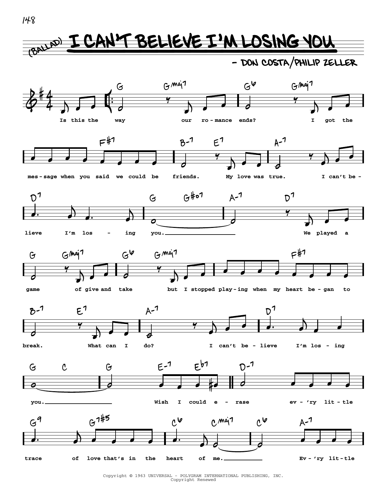 Download Frank Sinatra I Can't Believe I'm Losing You (Low Voice) Sheet Music and learn how to play Real Book – Melody, Lyrics & Chords PDF digital score in minutes