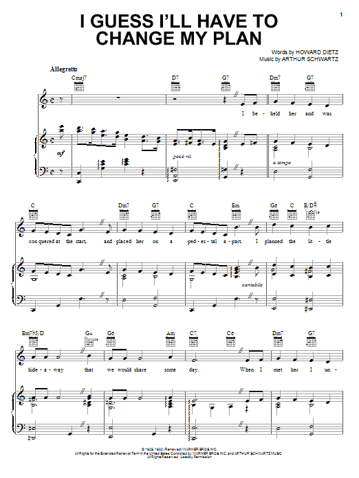 Download Frank Sinatra I Guess I'll Have To Change My Plan Sheet Music and learn how to play Piano, Vocal & Guitar (Right-Hand Melody) PDF digital score in minutes