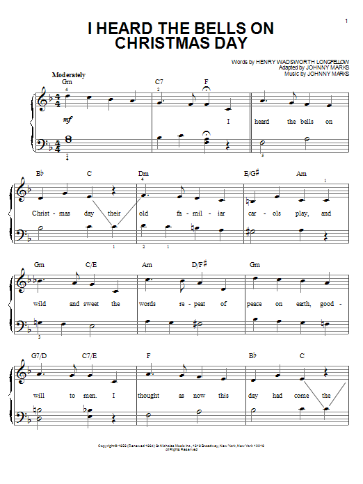 Download Frank Sinatra I Heard The Bells On Christmas Day Sheet Music and learn how to play Easy Piano PDF digital score in minutes