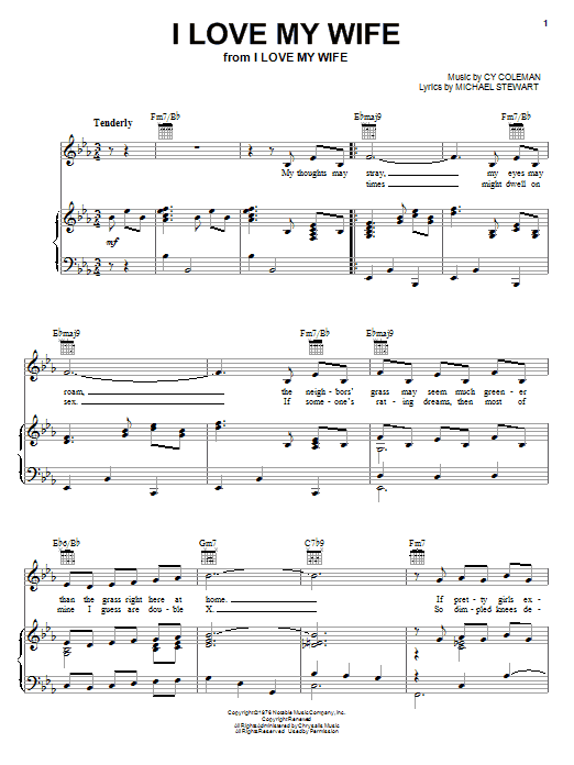Download Frank Sinatra I Love My Wife Sheet Music and learn how to play Piano, Vocal & Guitar (Right-Hand Melody) PDF digital score in minutes