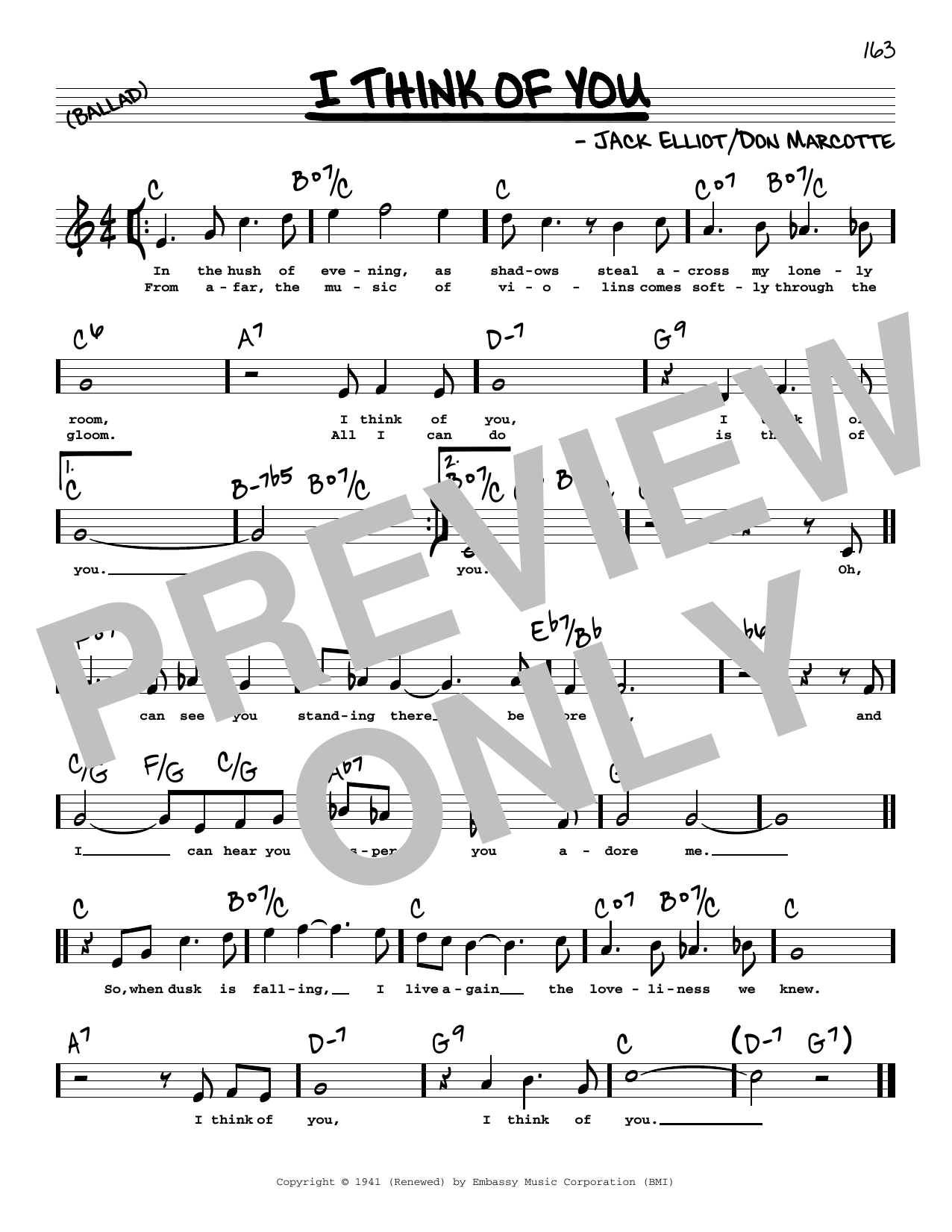 Download Frank Sinatra I Think Of You (High Voice) Sheet Music and learn how to play Real Book – Melody, Lyrics & Chords PDF digital score in minutes