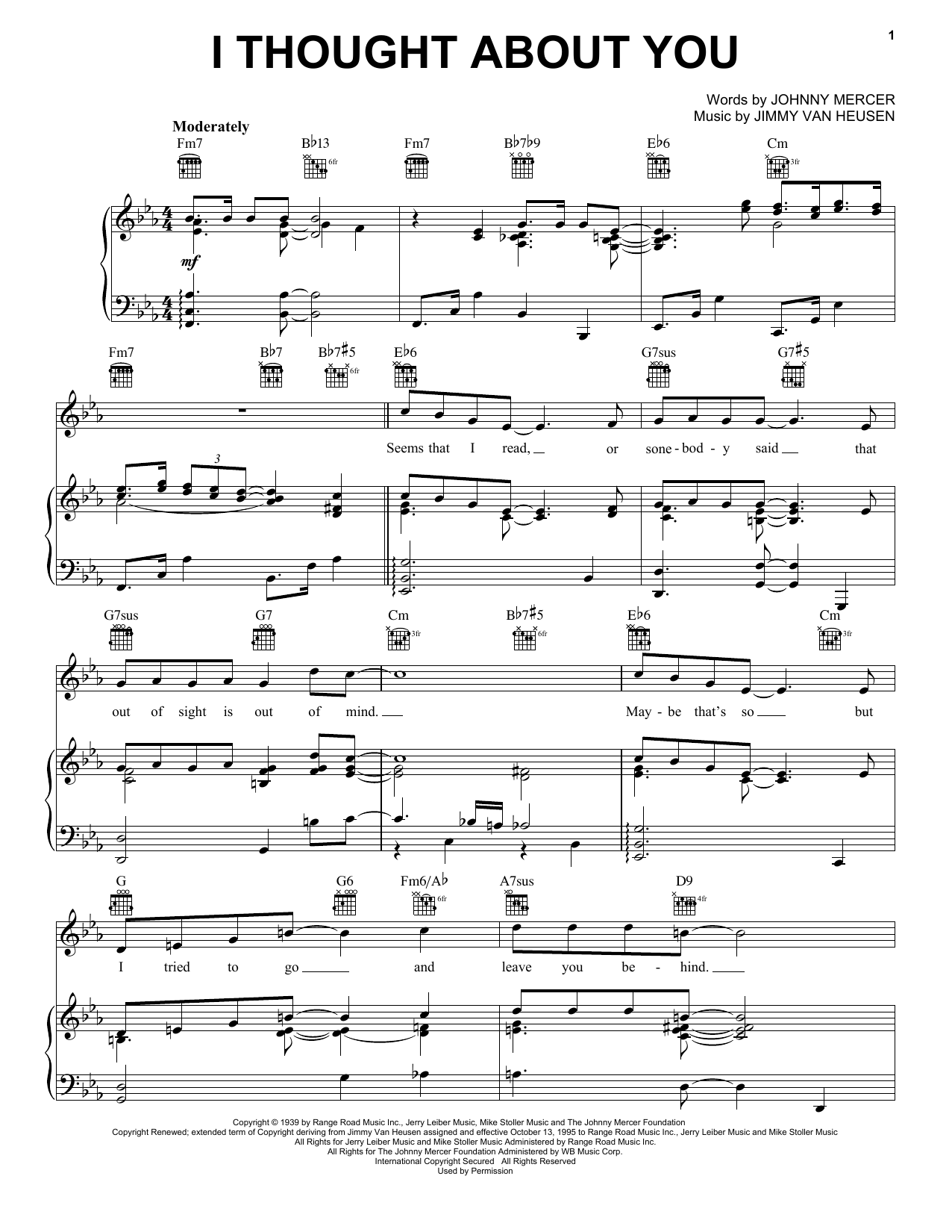 Download Frank Sinatra I Thought About You Sheet Music and learn how to play Piano, Vocal & Guitar Chords (Right-Hand Melody) PDF digital score in minutes