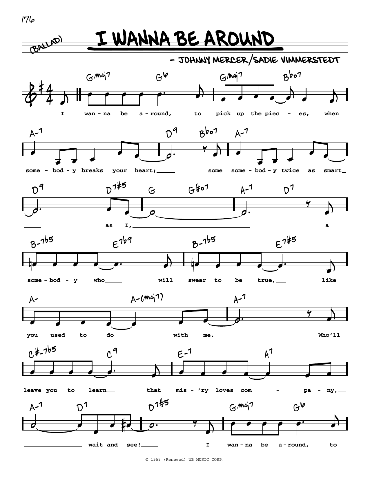 Download Frank Sinatra I Wanna Be Around (Low Voice) Sheet Music and learn how to play Real Book – Melody, Lyrics & Chords PDF digital score in minutes