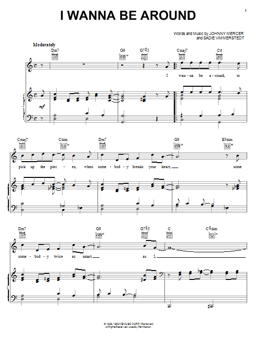 Download Frank Sinatra I Wanna Be Around Sheet Music and learn how to play Piano, Vocal & Guitar (Right-Hand Melody) PDF digital score in minutes