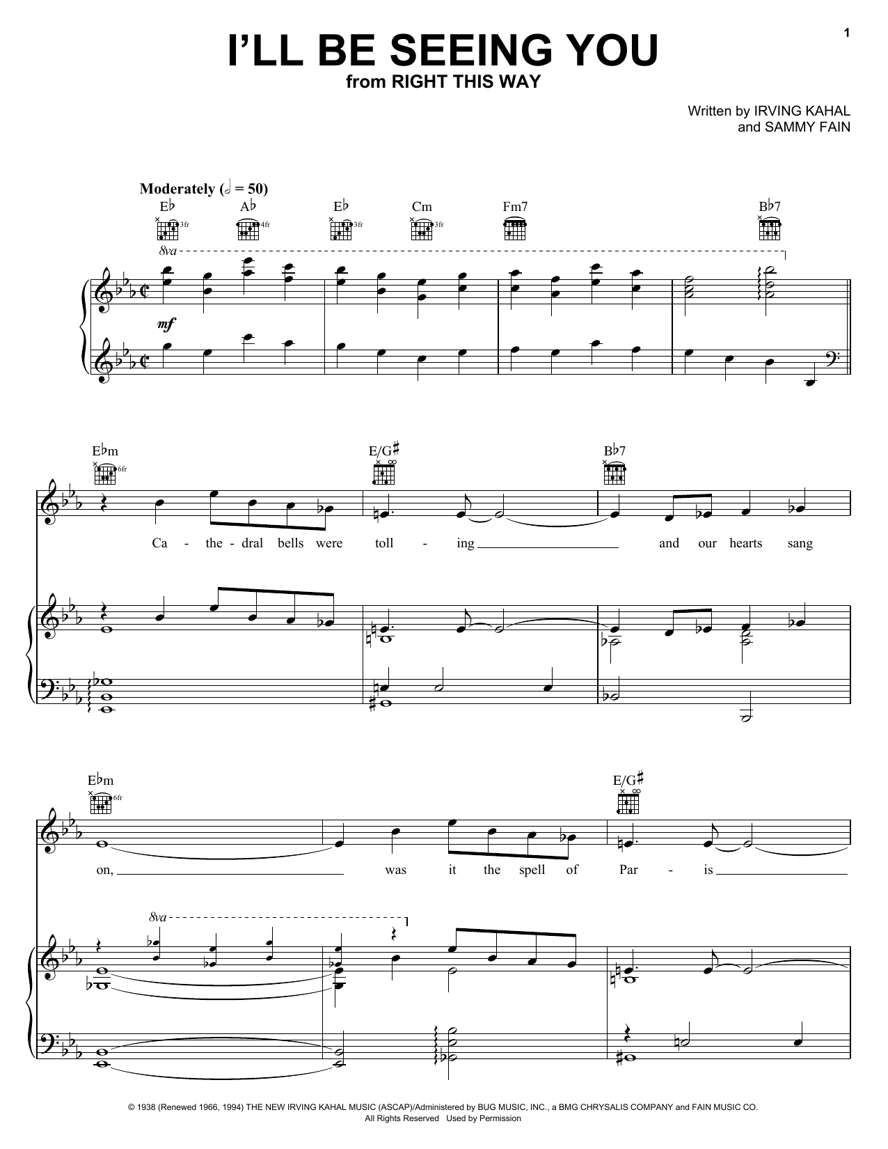 Download Frank Sinatra I'll Be Seeing You Sheet Music and learn how to play Piano, Vocal & Guitar (Right-Hand Melody) PDF digital score in minutes