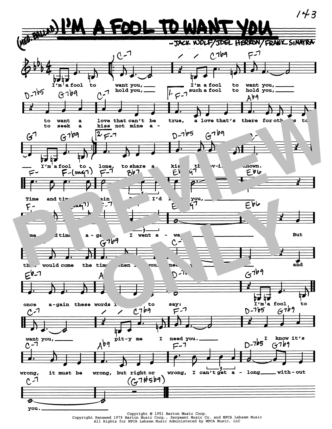 Download Frank Sinatra I'm A Fool To Want You (Low Voice) Sheet Music and learn how to play Real Book – Melody, Lyrics & Chords PDF digital score in minutes