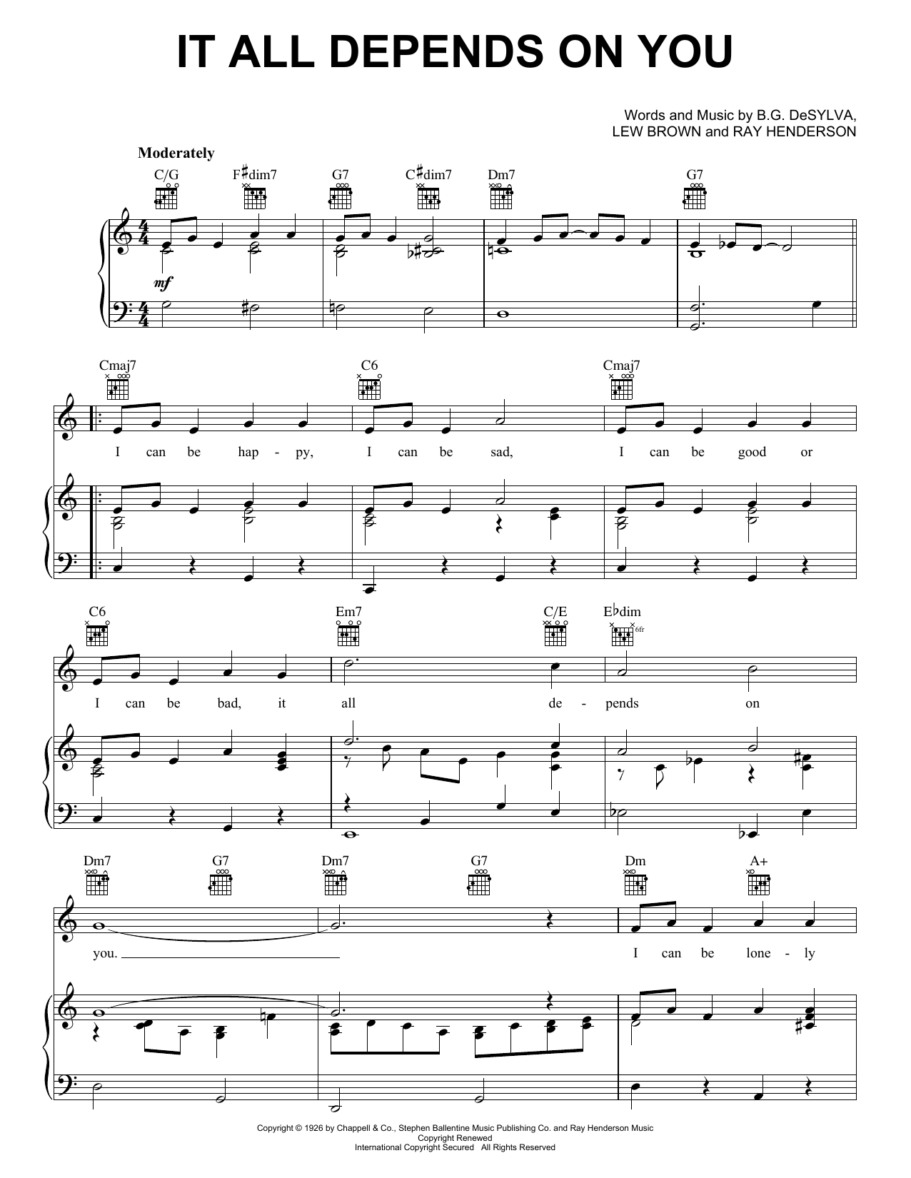 Download Frank Sinatra It All Depends On You Sheet Music and learn how to play Piano, Vocal & Guitar (Right-Hand Melody) PDF digital score in minutes