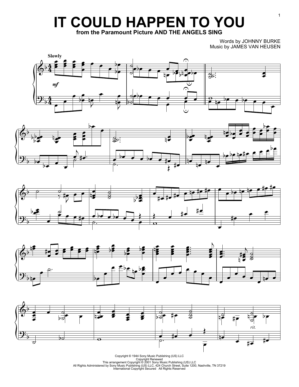 Download Frank Sinatra It Could Happen To You (arr. Al Lerner) Sheet Music and learn how to play Piano Solo PDF digital score in minutes