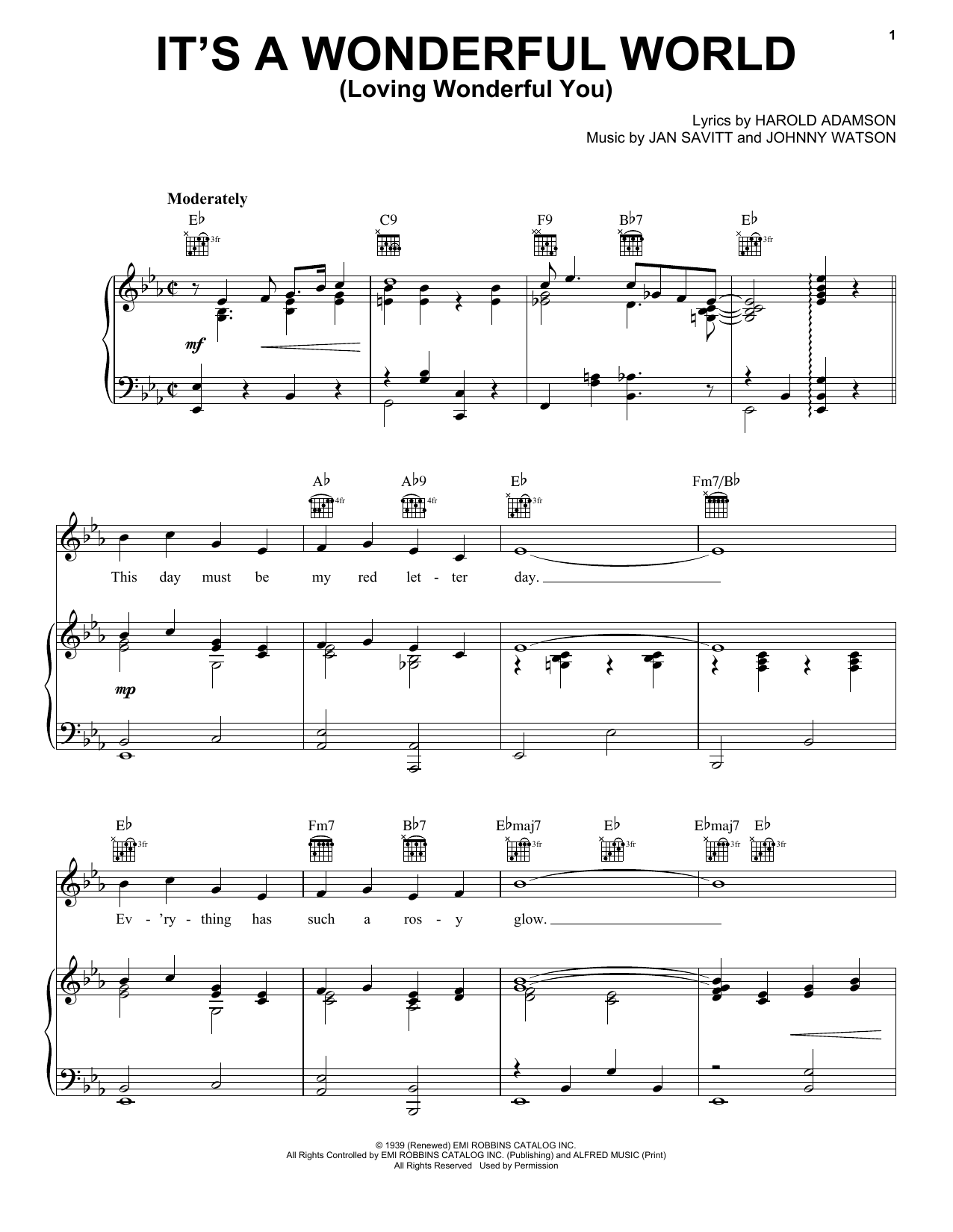 Download Frank Sinatra It's A Wonderful World (Loving Wonderful You) Sheet Music and learn how to play Real Book – Melody & Chords PDF digital score in minutes