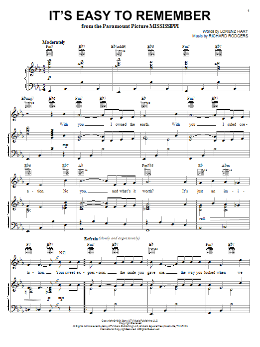 Download Frank Sinatra It's Easy To Remember Sheet Music and learn how to play Piano, Vocal & Guitar (Right-Hand Melody) PDF digital score in minutes