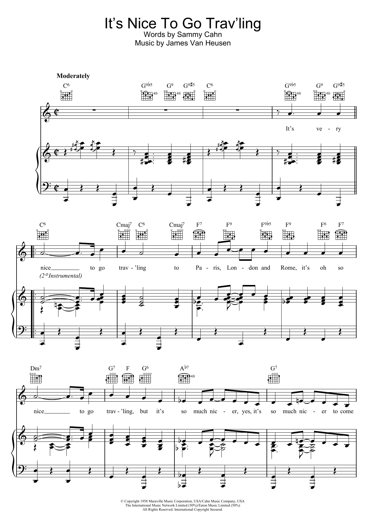Download Frank Sinatra It's Nice To Go Trav'ling Sheet Music and learn how to play Piano, Vocal & Guitar (Right-Hand Melody) PDF digital score in minutes