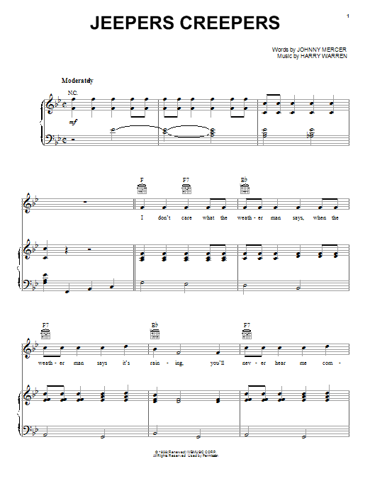 Download Frank Sinatra Jeepers Creepers Sheet Music and learn how to play Piano, Vocal & Guitar (Right-Hand Melody) PDF digital score in minutes