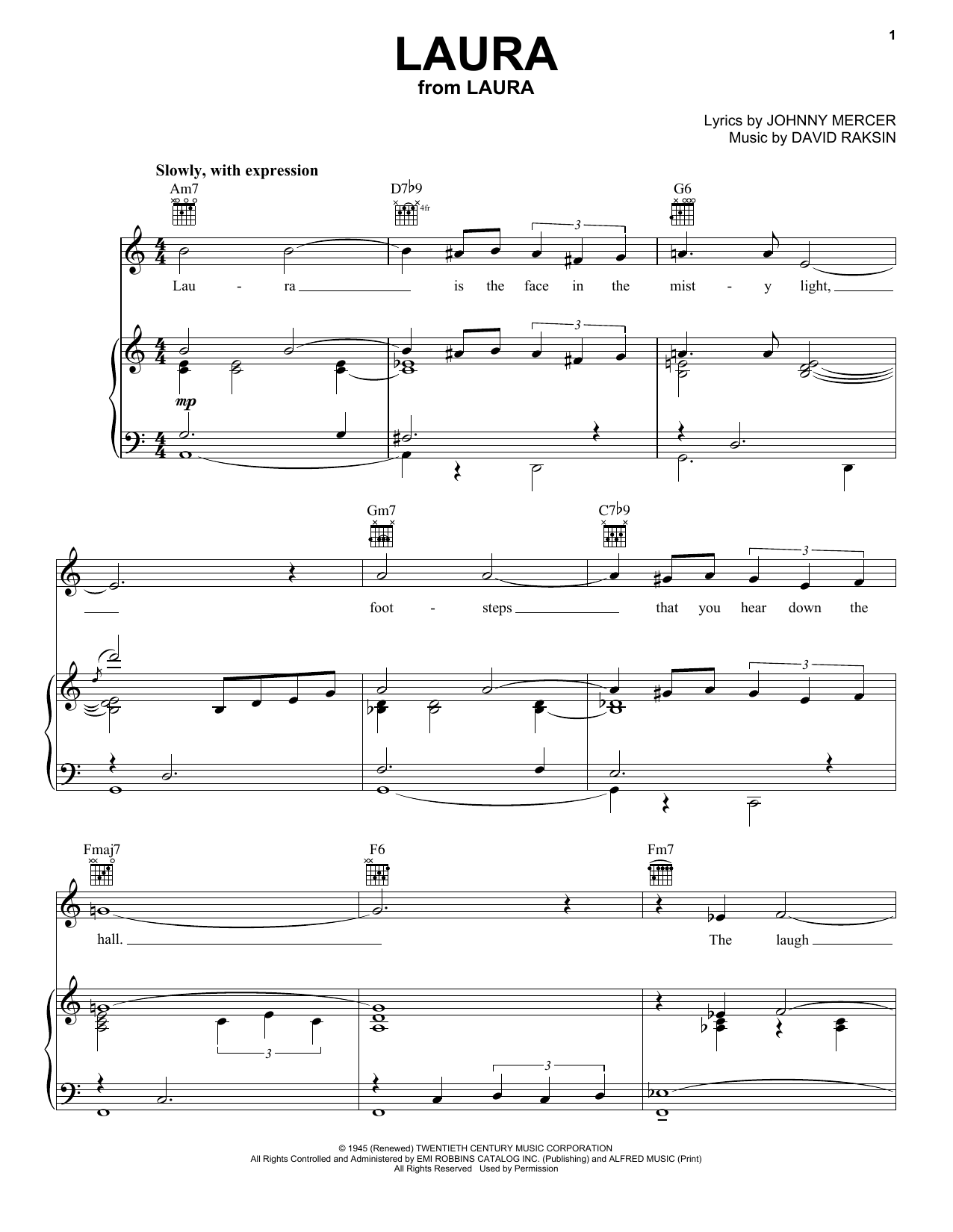 Download Frank Sinatra Laura Sheet Music and learn how to play Piano, Vocal & Guitar (Right-Hand Melody) PDF digital score in minutes