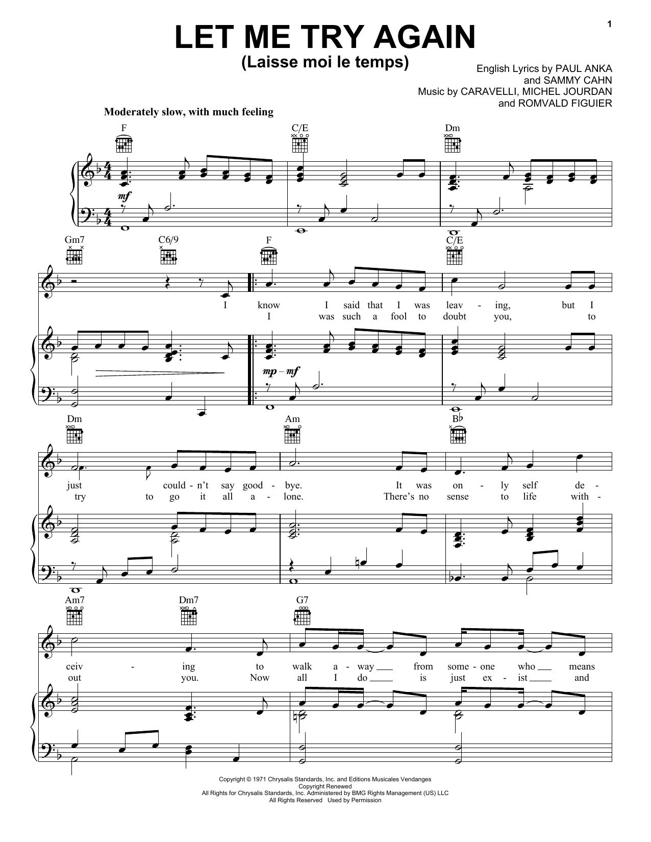Download Frank Sinatra Let Me Try Again (Laisse Moi Le Temps) Sheet Music and learn how to play Piano, Vocal & Guitar (Right-Hand Melody) PDF digital score in minutes