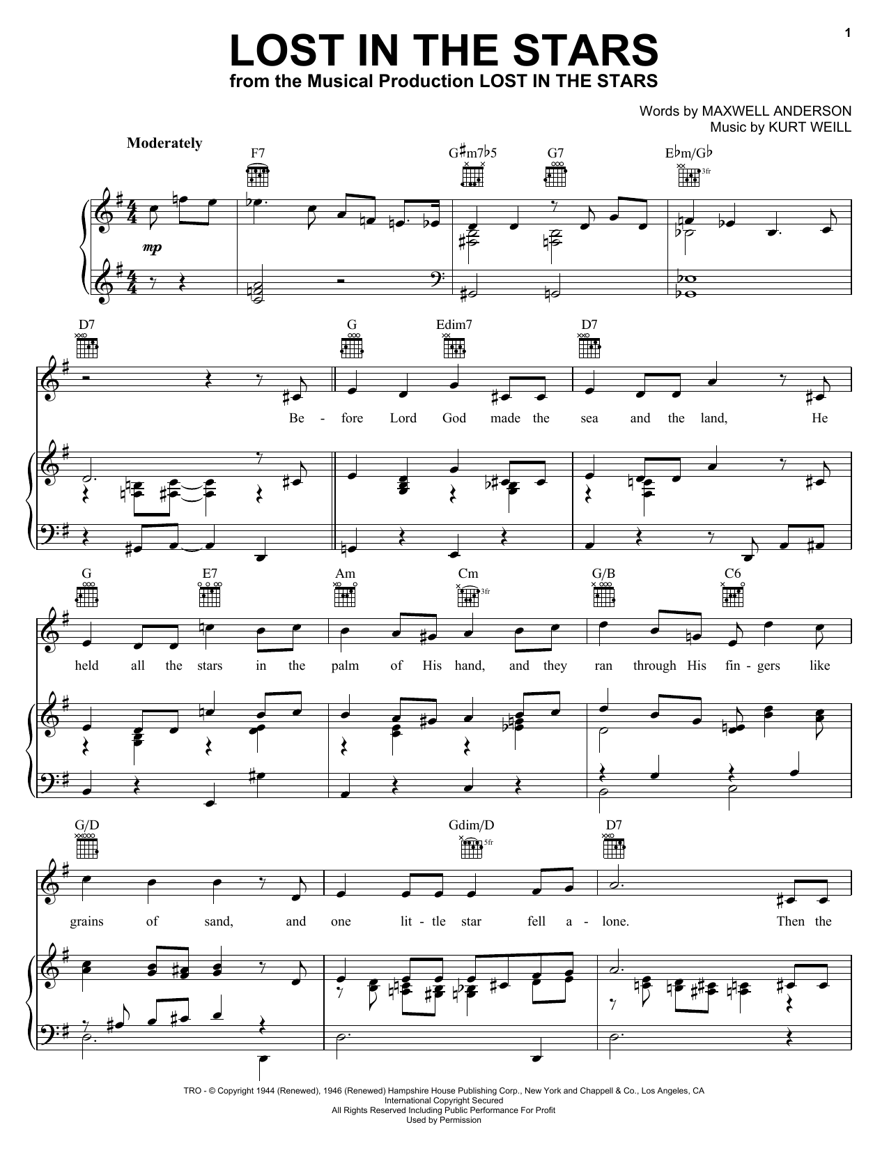 Download Frank Sinatra Lost In The Stars Sheet Music and learn how to play Piano, Vocal & Guitar (Right-Hand Melody) PDF digital score in minutes