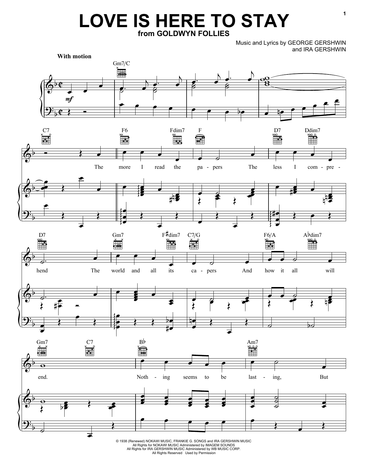 Download Frank Sinatra Love Is Here To Stay Sheet Music and learn how to play Piano, Vocal & Guitar (Right-Hand Melody) PDF digital score in minutes