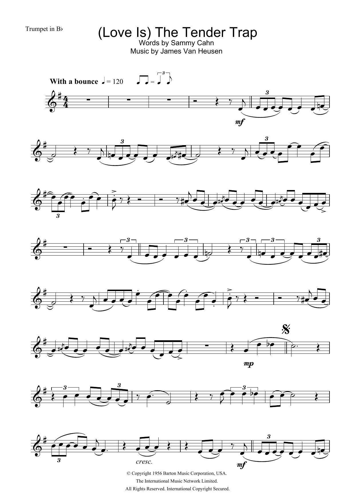 Download Frank Sinatra (Love Is) The Tender Trap Sheet Music and learn how to play Easy Piano PDF digital score in minutes