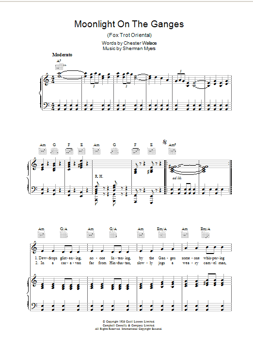 Download Sherman Myers Moonlight On The Ganges Sheet Music and learn how to play Piano, Vocal & Guitar (Right-Hand Melody) PDF digital score in minutes