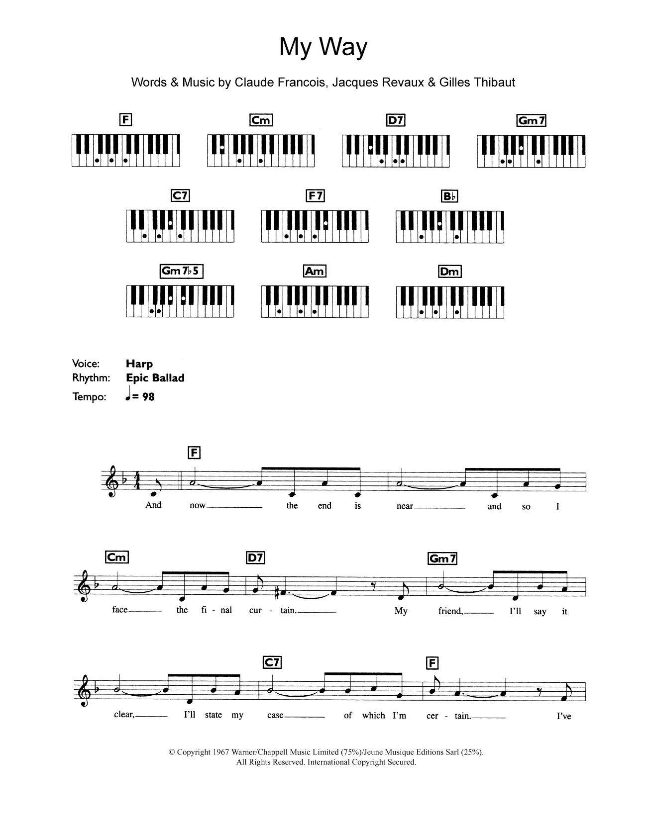 Download Frank Sinatra My Way Sheet Music and learn how to play Piano Chords/Lyrics PDF digital score in minutes
