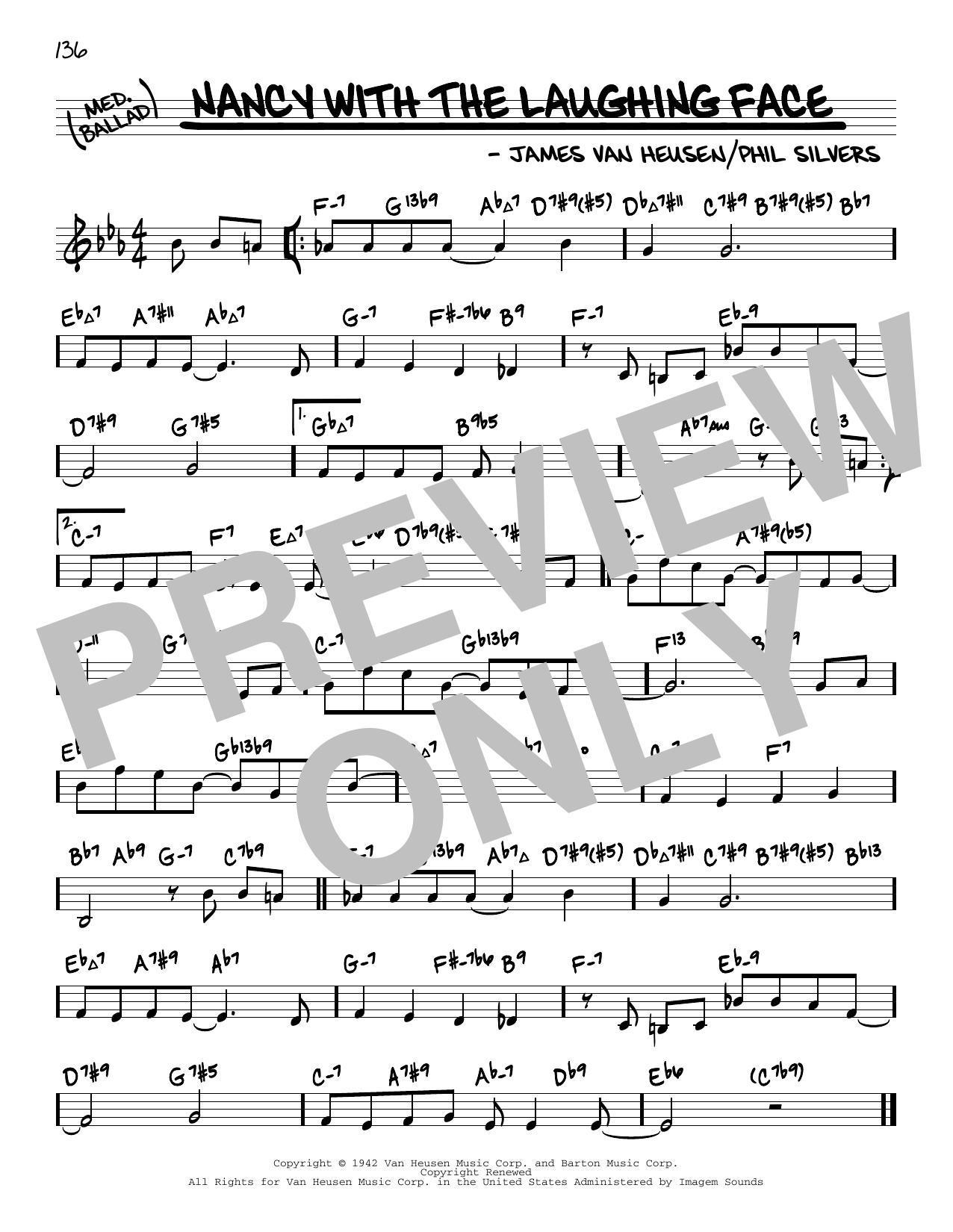 Download Frank Sinatra Nancy With The Laughing Face (arr. David Hazeltine) Sheet Music and learn how to play Real Book – Enhanced Chords PDF digital score in minutes