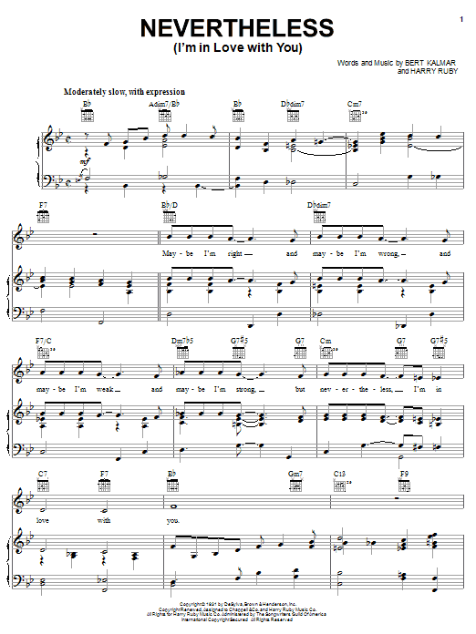 Download Frank Sinatra Nevertheless (I'm In Love With You) Sheet Music and learn how to play Piano, Vocal & Guitar (Right-Hand Melody) PDF digital score in minutes