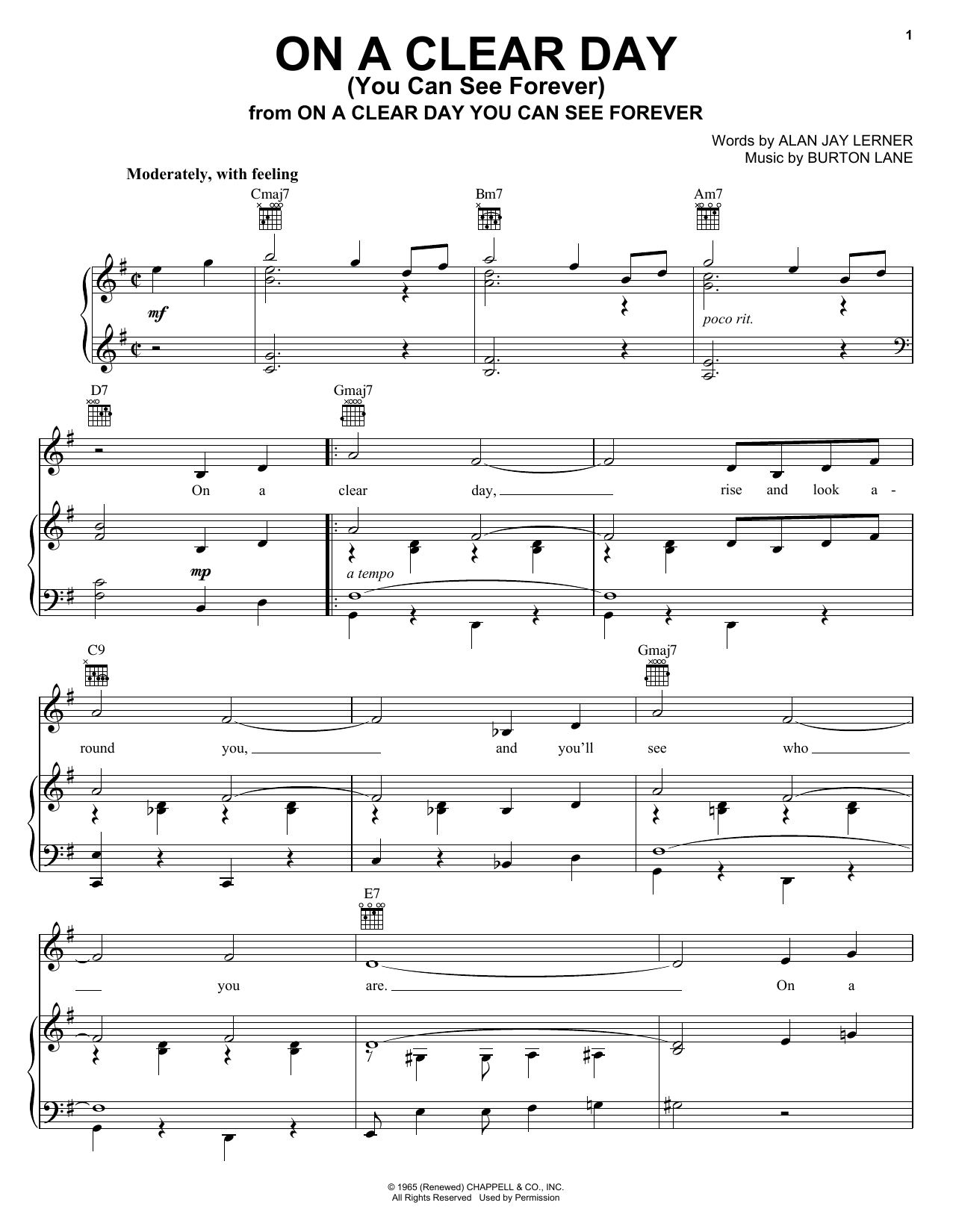 Download Frank Sinatra On A Clear Day (You Can See Forever) Sheet Music and learn how to play Piano, Vocal & Guitar (Right-Hand Melody) PDF digital score in minutes