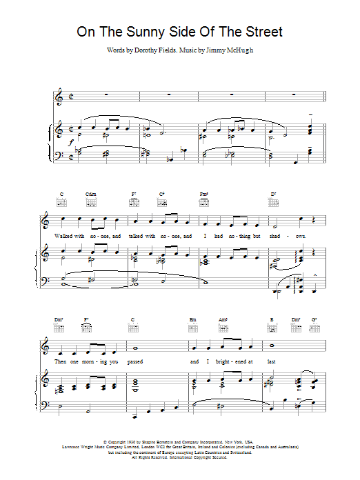 Download Frank Sinatra On The Sunny Side Of The Street Sheet Music and learn how to play Piano, Vocal & Guitar (Right-Hand Melody) PDF digital score in minutes